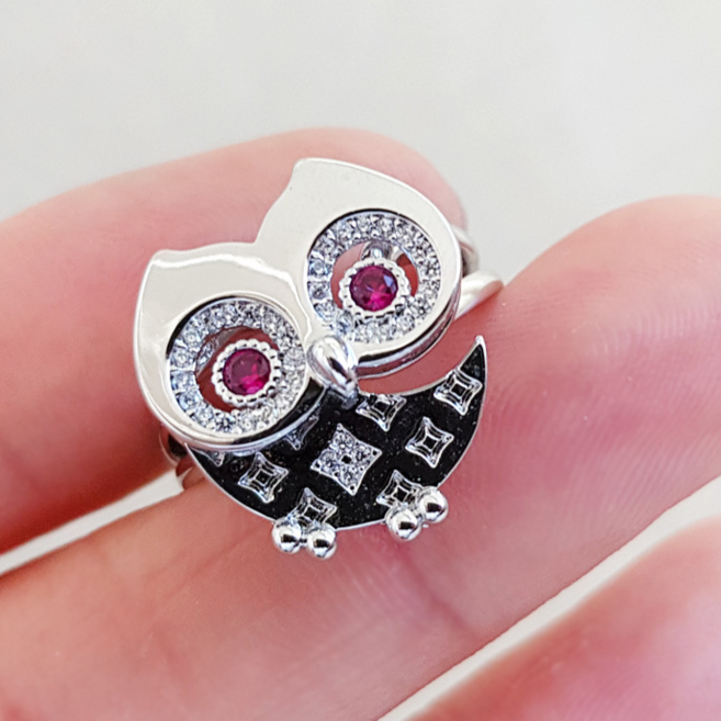 바이진주리본 행운 부엉이 3종 세트 귀걸이 반지 목걸이