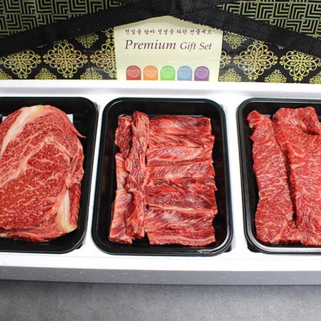 [한성가횡성한우] 정품 횡성한우 원뿔등급 명작세트 1호 550g(등심 200g 채끝 200g 갈비살 150g), 없음, 1개