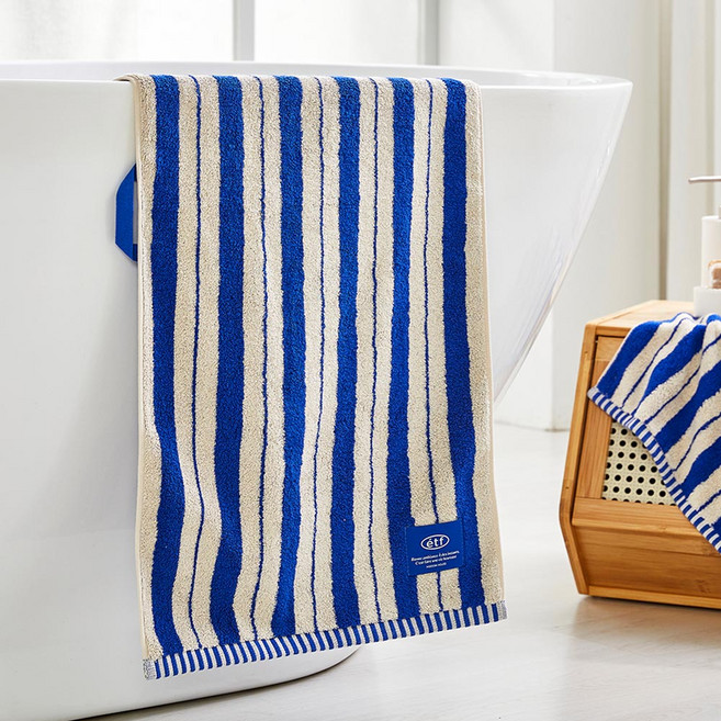 모던하우스 ETF 더블 스트라이프 세면타월 190g 면사 40 x 80 cm, BLUE, 1개