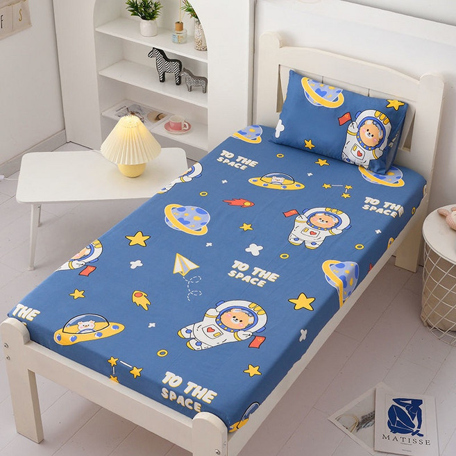 兒童床床笠 床笠 兒童床墊套 純棉全包單件 嬰兒床床單, 太空-藍,60*110 厚3-9cm, 1個