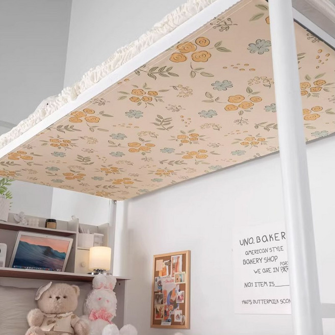 2층 침대 먼지 방지 커버 천장 덮개 벙커 침대 가림막 커튼 기숙사 캐노피 가림천, 플라워