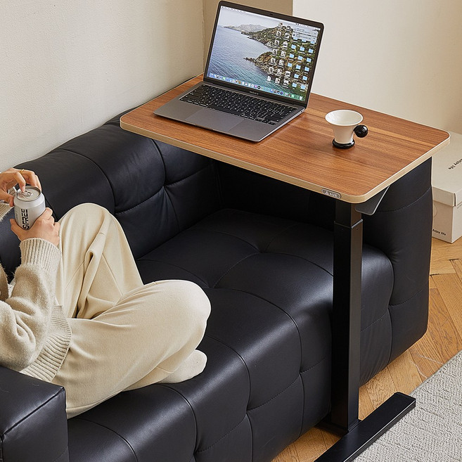 아우스 원목 FJ08 유압식 높이조절 테이블 이동식 고급 사이드테이블 사이드데스크 침대 책상 소파책상 침실 테이블, 월넛(WALNUT)