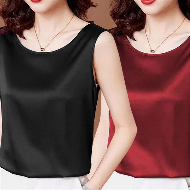 Vezri 1+1 여성용 무광 실크 민소매 탑 블라우스 봄여름용 순수 디자인 캐주얼 스타일