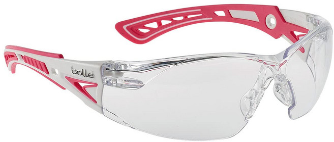 Bolle Safety 러시 + 안전 안경 핑크와 화이트 프레임 클리어 렌즈 핑크, Clear, Pink & White