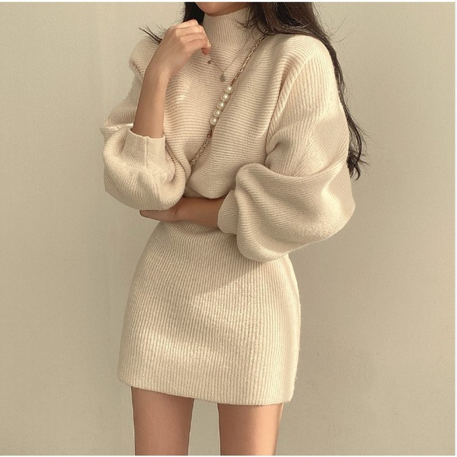 티티웍스 골지 나시 니트 원피스 + 반목 크롭 니트 스웨터 투피스 세트 섹시룩 연말 모임 파티 데이트 상하 SET