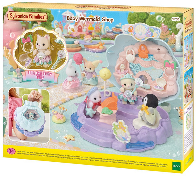 실바니안패밀리 실크 고양이 아기의 머메이드 샵 피규어, 1개