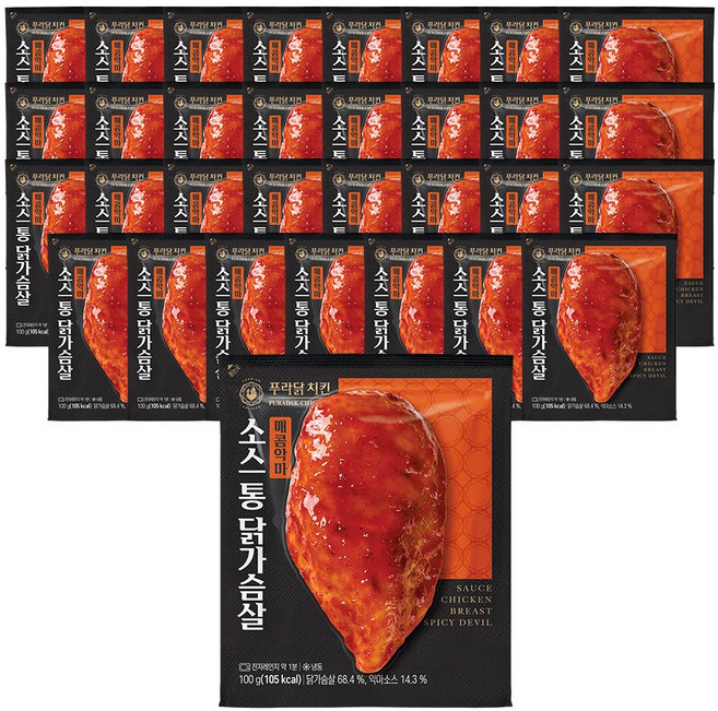 [푸라닭/당일출고] 소스 통 닭가슴살 매콤악마, 32개, 100g