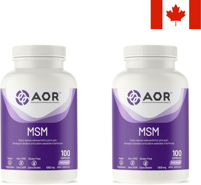 AOR MSM 식이유황 관절염 영양제 1000mg 100정 2병 캐나다 내수용, 2개