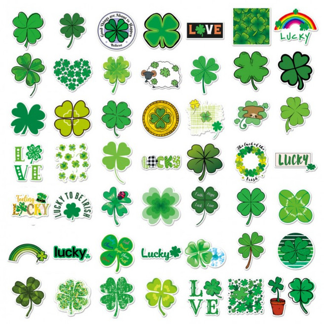 50매 네잎 클로버 리무버블 방수 스티커, 1세트, 그린(S2191) 50PCS