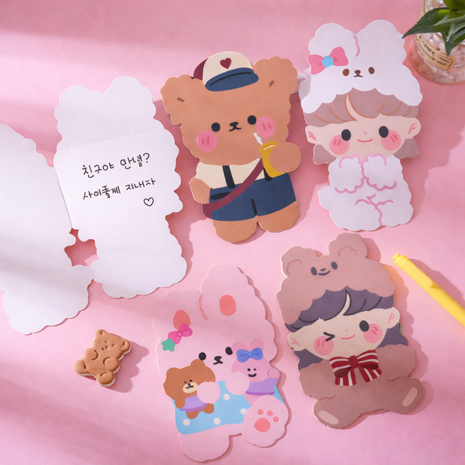 하늘움 귀여운캐릭터 엽서메세지카드 8p, 1팩, 귀여운 동물8종