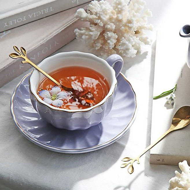 골드림 세라믹 커피잔세트 (티컵&소서&스푼), 퍼플, 1개