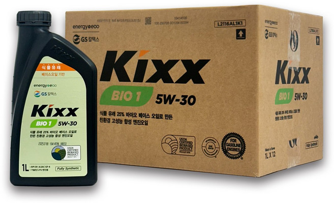 킥스 Kixx BIO 1 5W-30 친환경 합성엔진오일, 12개, 1L