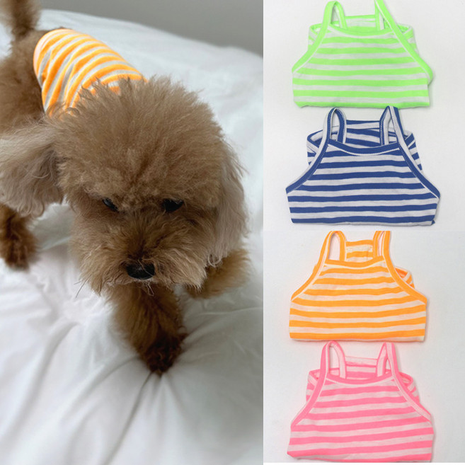 강아지 스트라이프 끈 나시 4COLOR 국내 자체제작! 강아지 고양이 옷 티셔츠 실내복 올인원 애견 여름 봄 반려견 중형견, 핑크, 1개