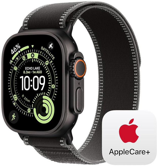 Apple Watch 울트라 3 [GPS 셀룰러 49mm] 러닝 및 멀티스포츠 스마트워치 / 러그드 티타늄 케이스 / 블랙 밴드 위성 통신 건강 및 추적 기능, 4 Black Titanium Case with Bla, Large, Without AppleCare+