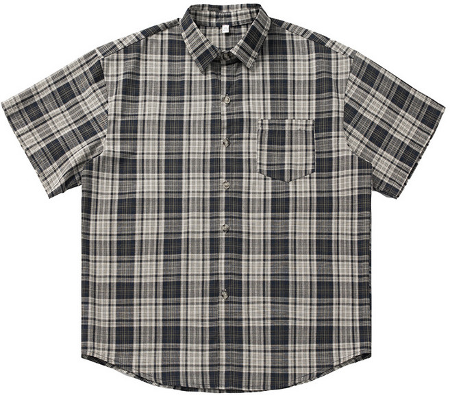 【復古撞色】格紋襯衫 短袖襯衫 情侶襯衫 潮牌外套 寬鬆襯衣 美式復古 棉麻混紡 多色可選 春夏通勤休閒穿搭