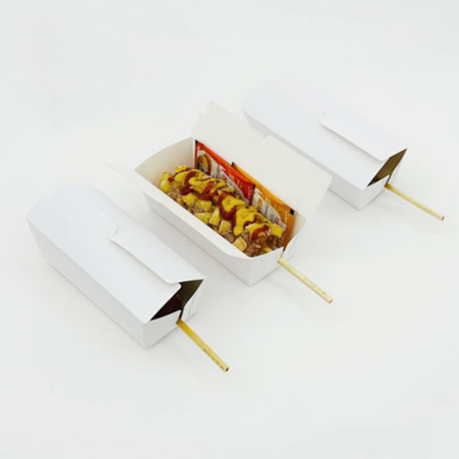 포장대장 핫도그트레이 (원터치덮개형) 300매 150x60x50mm 무지 화이트 핫바 소떡소떡 종이트레이, 핫도그 트레이 (덮개형), 300개, 1세트