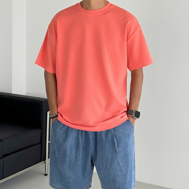 딥스토어 빅사이즈 구김없는 여름 오버핏 기본핏 스판 무지 반팔 티셔츠