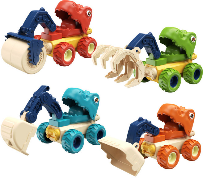 토이즈데이 푸쉬앤고 다이노 중장비차 공룡 자동차 덤프 트럭 장난감, 1세트, 티라노 4종 중장비