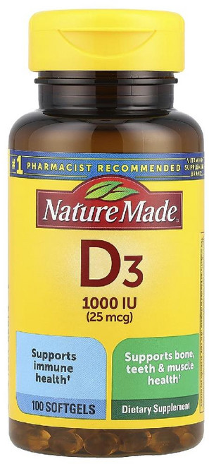 네이처메이드 비타민D3 고약사 약들약 Vitamin D 1000IU 100정, 1개
