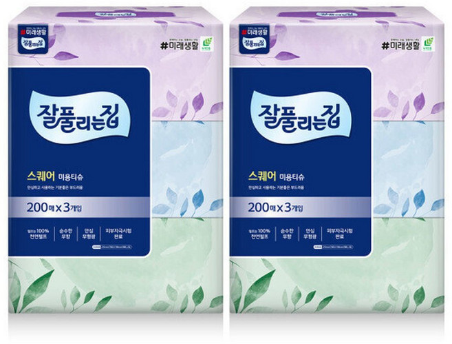 미래생활 잘풀리는집 스퀘어 미용티슈 200매 x 3입 x 2팩, 2박스