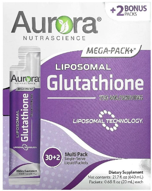 오로라뉴트라사이언스 메가팩 액상 리포좀 글루타치온 750mg 32팩 개당 20ML - 쿠팡