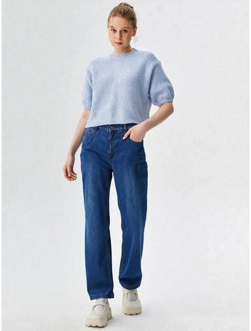 뱅뱅 여성 와이드핏 허리 밴딩 데님 팬츠 Indigo