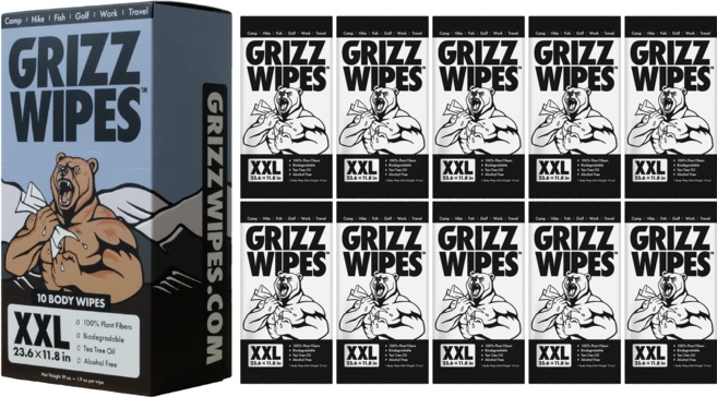 그리즈 샤워티슈 샤워 물티슈 GRIZZ WIPES, 1박스, 10개입, 70g - 쿠팡