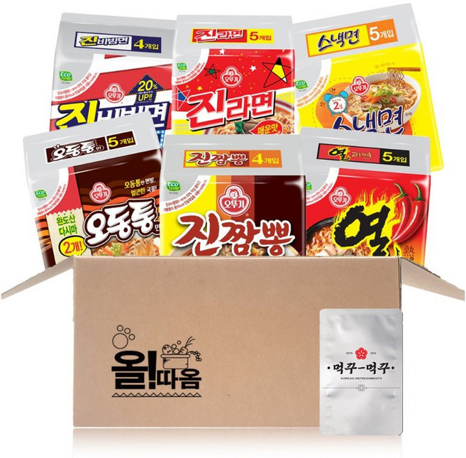 멀티라면 기획세트 오뚜기진라면5+진짬뽕4+진비빔면4+오동통면5+스낵면5+열라면5, 1세트