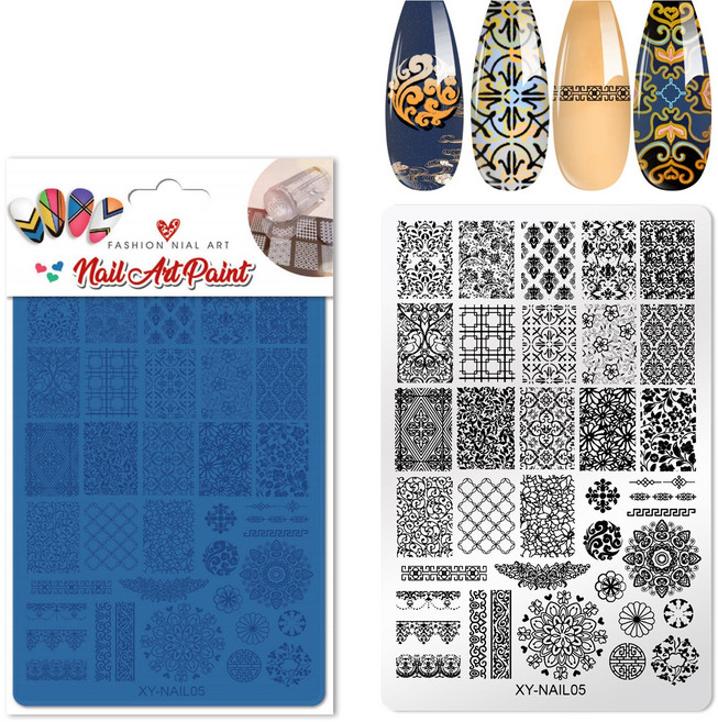 네일 플레이트 스탬프 패턴 꾹꾹이 아트판 레이스 나비 리본 플라워 셀프네일, 1개, 네일 스탬프 플레이트 (XY-05)