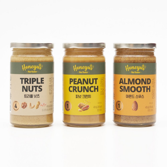 허니어스 넛버터 3종 세트 (아몬드스무스 400g+피넛크런치 400g +트리플넛츠 400g), 1200g, 1세트