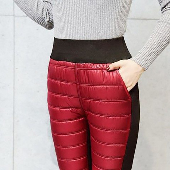 ORZQU 여성 겨울 패딩바지 따뜻한 중년 엄마 하이웨스트 슬림핏 롱 패딩팬츠