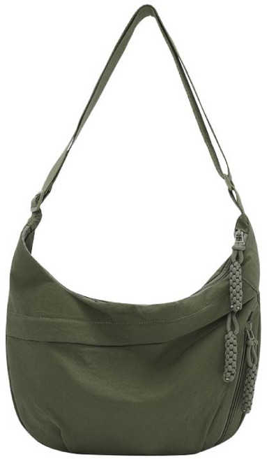 日系牛角包 時尚簡約斜背包 輕便舒適 可調節肩帶, 軍綠