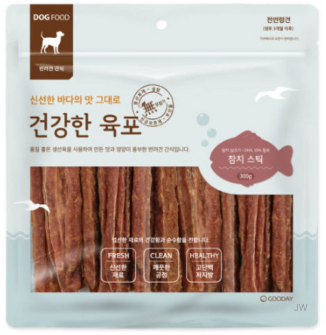 굿데이 건강한육포 반려견간식 300g, 참치맛 스틱, 15개
