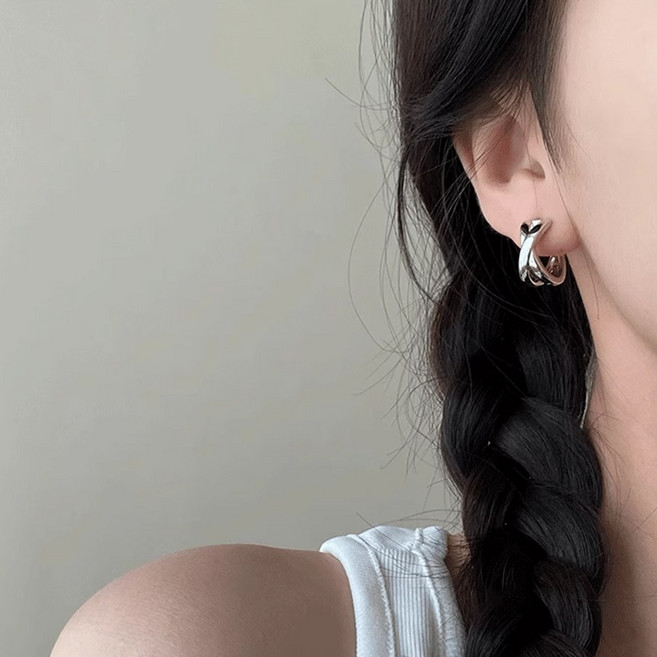 아르니 925실버 원터치 크로스 링귀걸이 한쌍 심플 은침 여성 데일리 귀걸이 e002