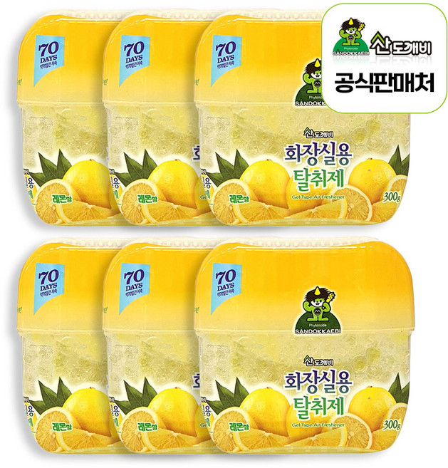 산도깨비 화장실용 탈취제 레몬향, 300g, 6개