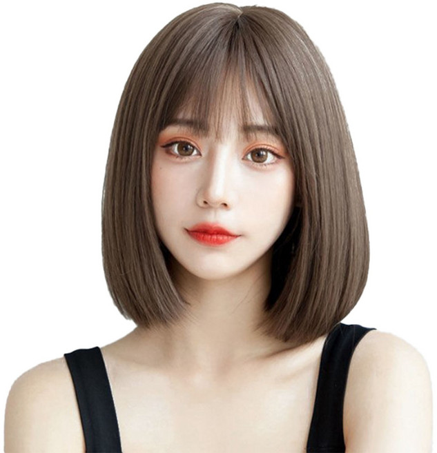 브라운 가발 여성 짧은 단발머리 통가발, 1개