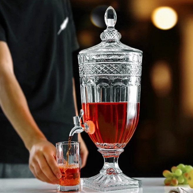 유리병 디스펜서 대형 버킷 물통 포트 카페 과일차 냉수 병 음료통 가정용 내열유리 냉장고 물병, 투명색 E