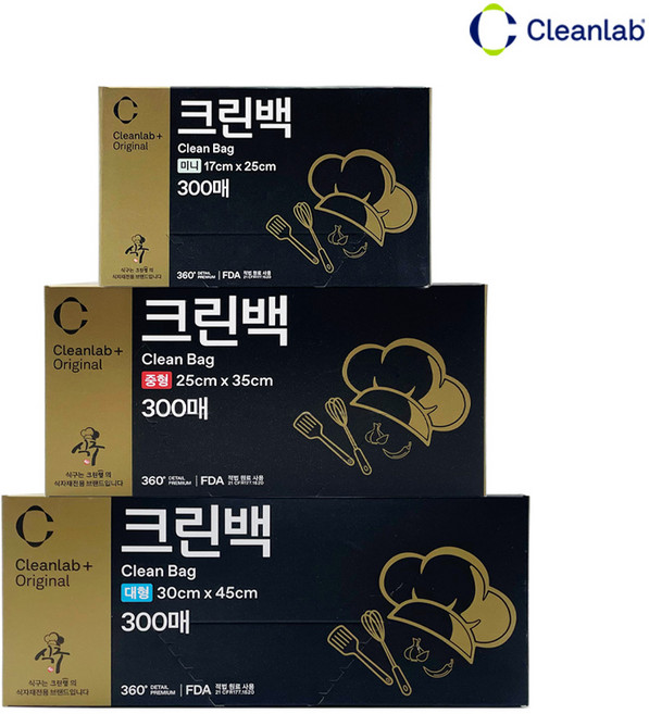 크린랩 식구 크린백 17x25cm+25x35cm+30x45cm (미니+중+대) 300매 세트, 3개, 300개입, 혼합