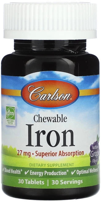 단백질 비타민 철분 마그내슘 칼슘 Carlson 츄-아이언 내츄럴 포토 향 27 mg 30 정 고루고루섭취해주세요, Carlson츄아이언내츄럴포토향27mg30정, 1개, 30정 - 쿠팡