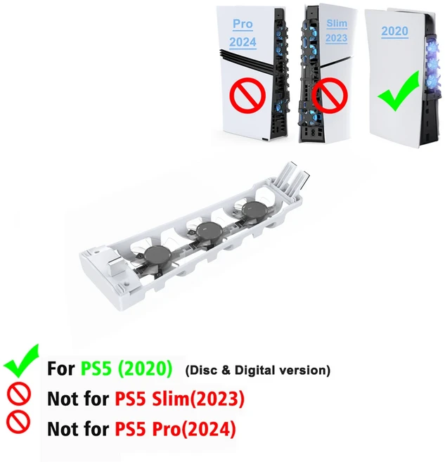 PS5용 쿨링 팬 저소음 LED 및 3.0 USB 포트 디스크/디지털 에디션 2020용) PlayStation 5 슬림/프로용 아님, 01 하얀색