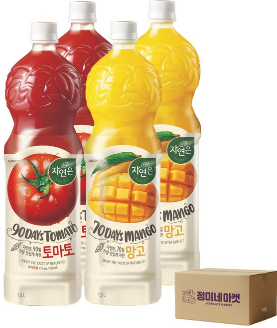 자연은 1.5L 음료수 세트 토마토 망고 각 2개씩, 4개