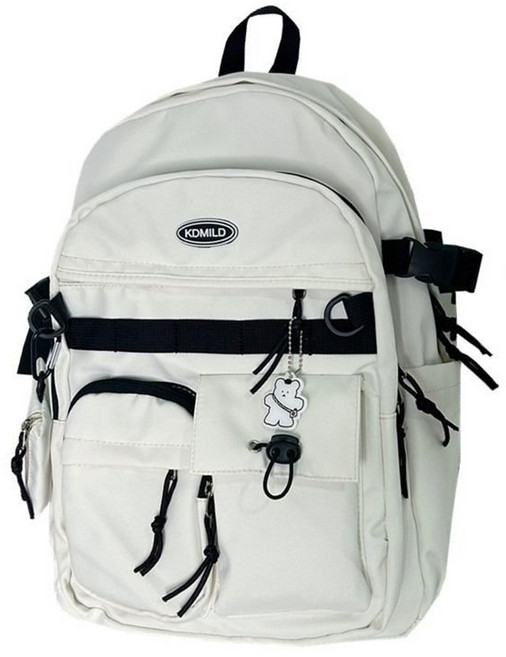 DUOMANX潮流雙肩包 大容量學生背包 防水耐用, 月牙白