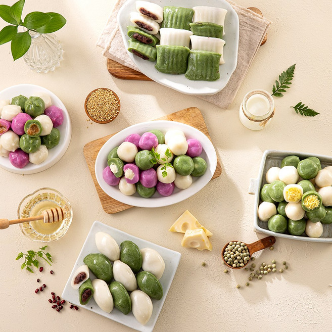 [귀정떡방] 굳지않는 쫄깃한 영양 간식 떡 4종 세트 500gx4봉 2kg (꿀떡+바람떡+앙금절편+녹두볼떡), 500g