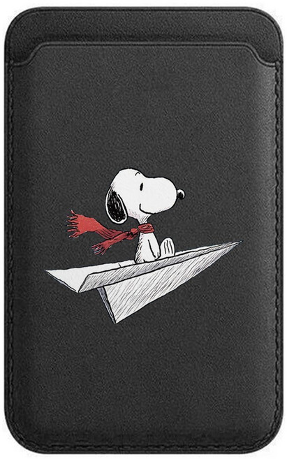 스누피 비행기 탄다 팬터 맥세이프 호환 가드지갑 갤럭시 아이폰, 1개, 블랙