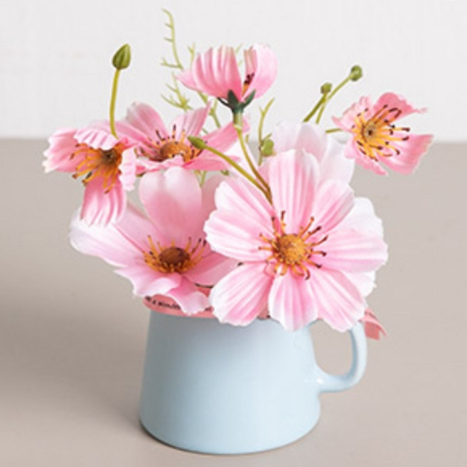 코스모스밀크주전자 화분set 15cm 조화 인테리어, 블루, 1개