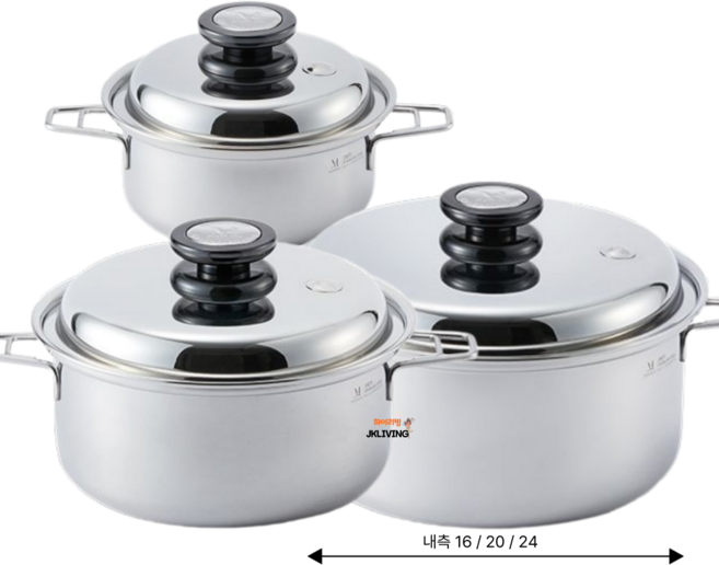 [JKLIVING] 마마르떼 316Ti 티타늄 통5중 스테인레스 냄비 (16냄비 20냄비 24냄비 24전골냄비 3종 양수냄비세트 손잡이) - 뚜껑까지 316Ti 티타늄, 1세트, 316Ti 스테인레스, 24cm