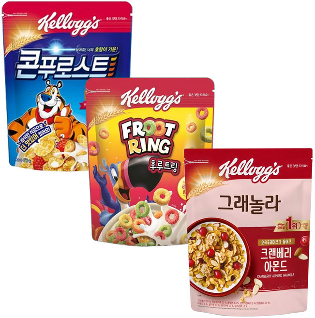 여우별] 켈로그 콘푸로스트+크랜베리 아몬드 그래놀라+켈로그 후루트링 각 1개씩, 1세트, 920g