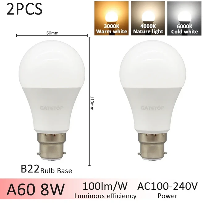 E27 B22 에너지 절약 3색 온도 전구 AC110V 18W 24W CCT 메모리 기능 리셋 조명 (침실용) 2개, 05 8W B22, 01 AC100-240V