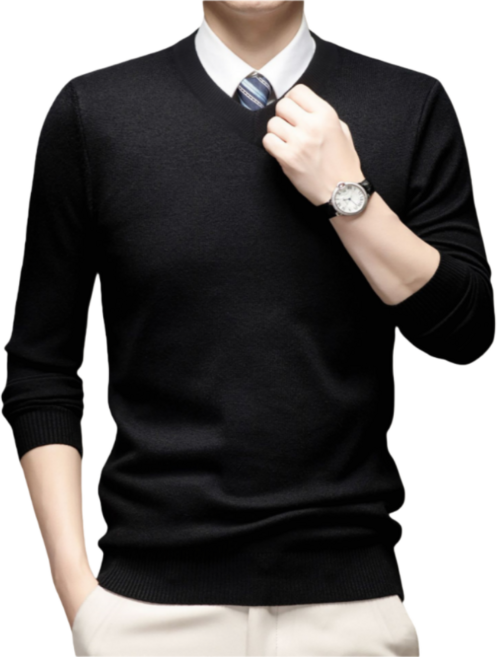 Makone 남성 가을 겨울 브이넥 풀오버 니트 티셔츠 솔리드 심플 스웨터