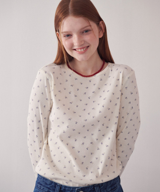 RONRON FLORAL LONG SLEEVE CREAM PURPLE FLOWER
